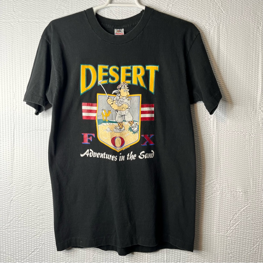 Vintage 1993 Fruit Of The Loom Desert Fox Black Graphic Tee Size Large